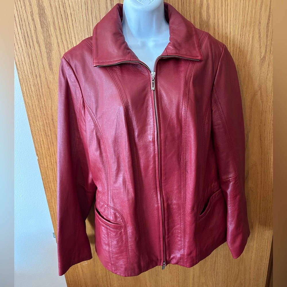 Wilsons Leather Jacket Rich Red Convertible Collar Biker Moto Women’s Size 1X